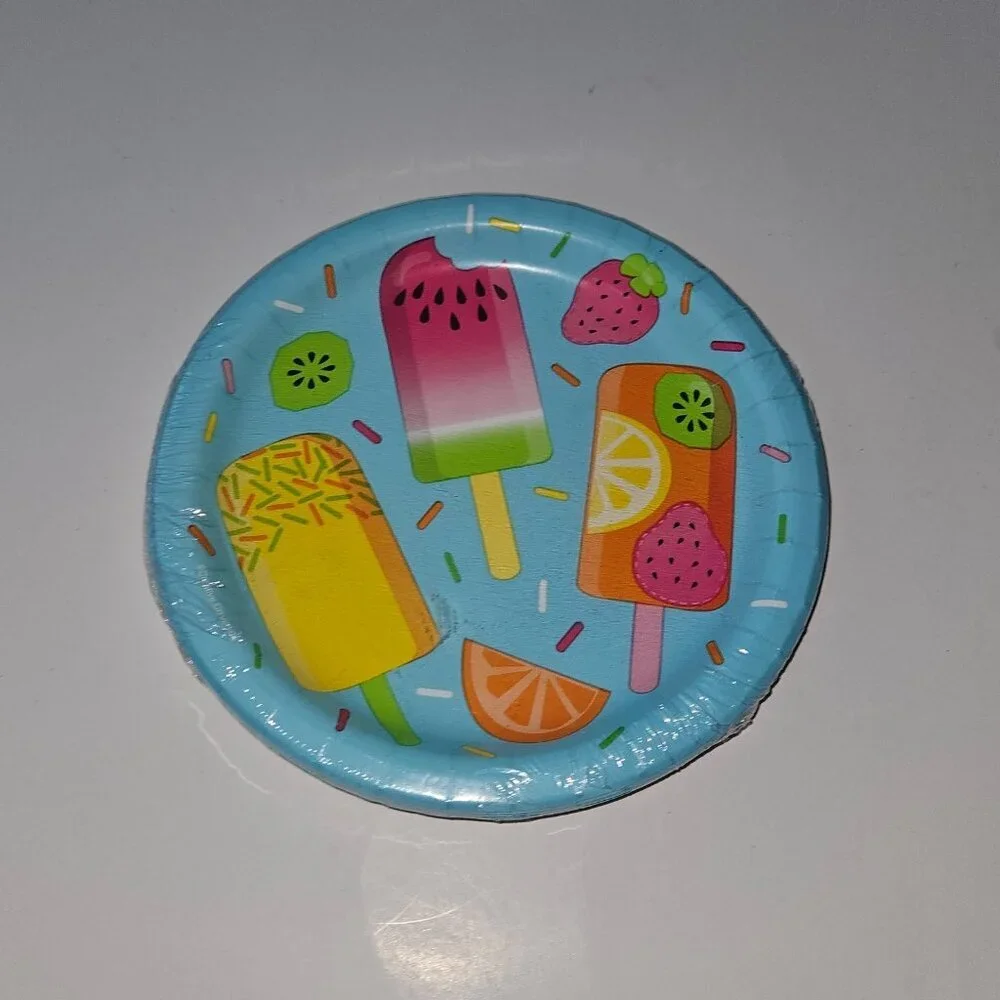 NEW 3 Pkgs Summer Paper Plates Lot Pineapple Popsicles Stars 4th July Picnic